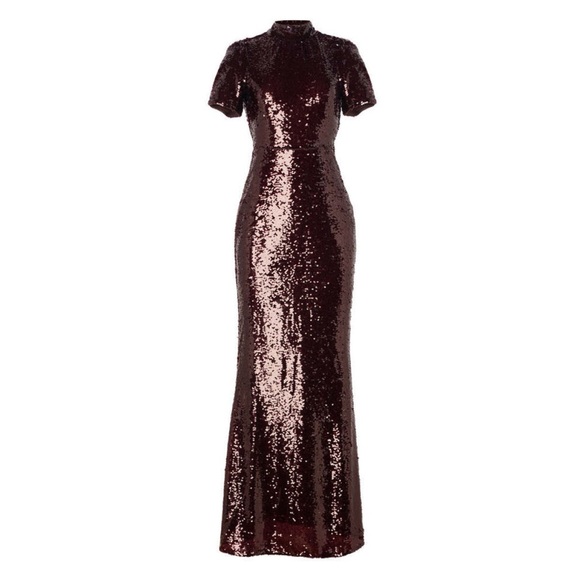 Self-Portrait Sequin Embellished Gown in Brown Short Sleeve Evening Maxi Dress 0 - Picture 7 of 10
